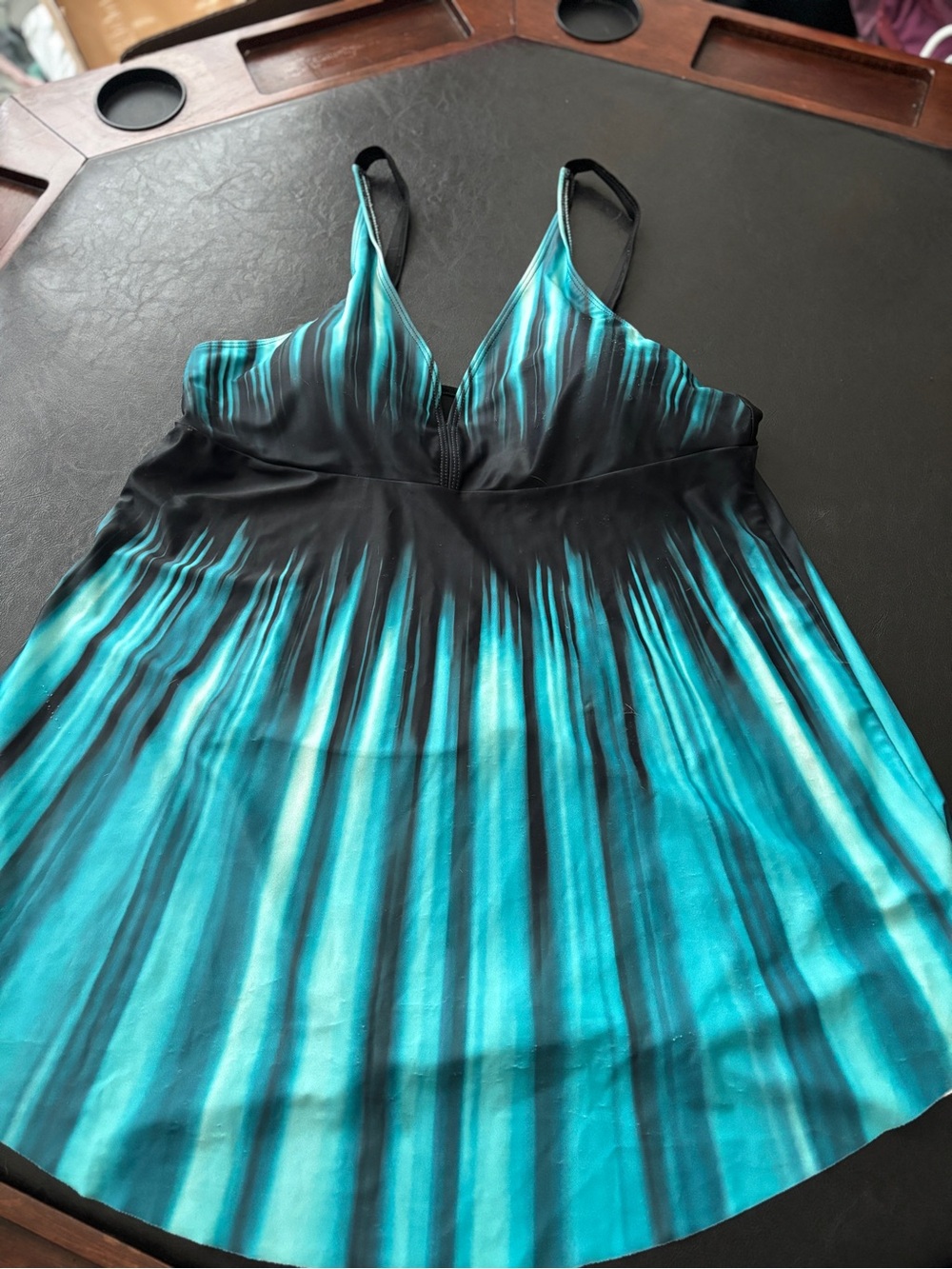 Women’s Teal & Black Striped V-Neck Tankini
